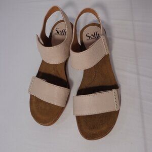 Sofft Verdi Wedge Leather Adjustable Straps Sandal Tapioca/Bone Women’s‎ Size 7M
